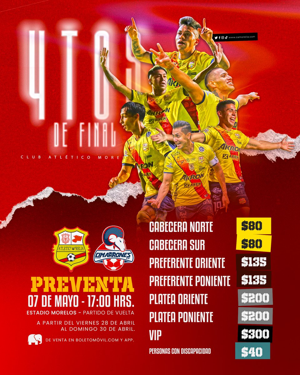 Precios De Boletos Para El Atl Tico Morelia Contra Cimarrones