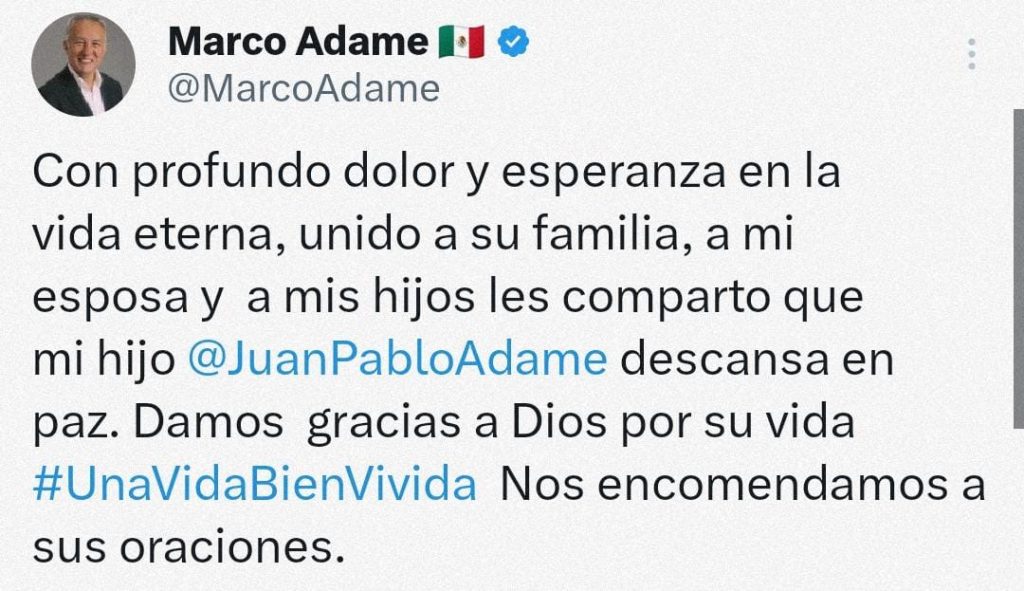 Fallece el senador suplente Juan Pablo Adame Quadratín Michoacán