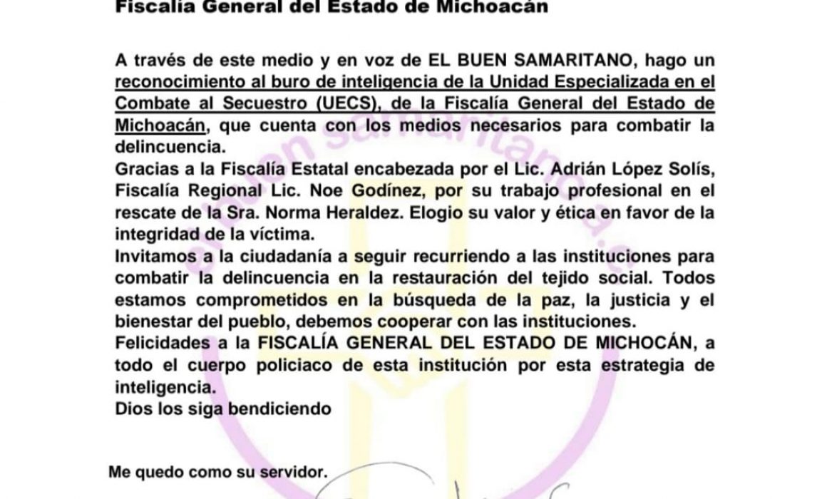 Reconocen El Padre Goyo y el Buen Samaritano a FGE en lucha antisecuetro