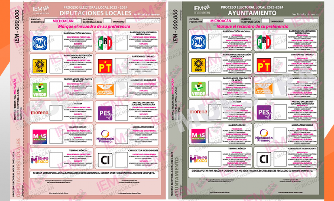 Aprueba IEM diseño de boletas para elecciones del 2 de junio en Michoacán